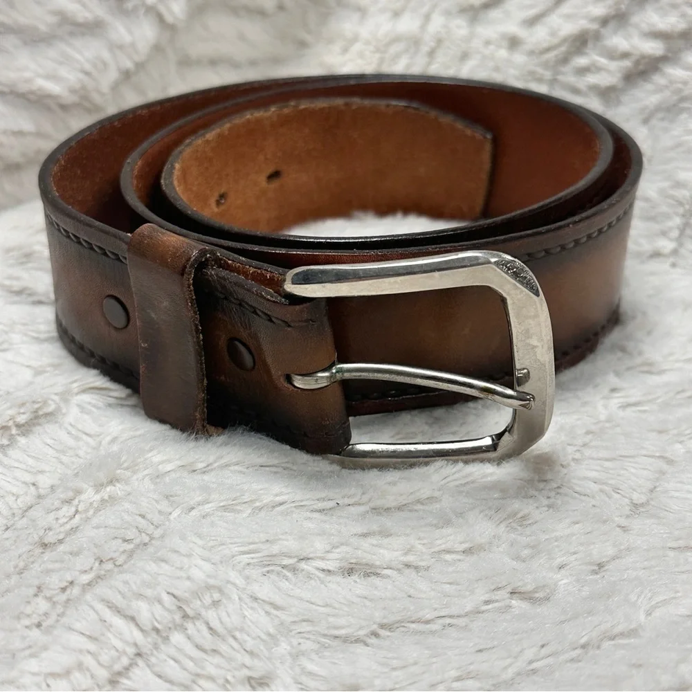 Men's Thick Brown Leather Tooled Cowhide Belt, 38